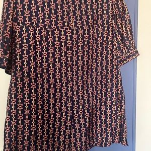 Lilly Pulitzer Size 12 Silk button up blouse Blue Multi horse bit pattern EUC